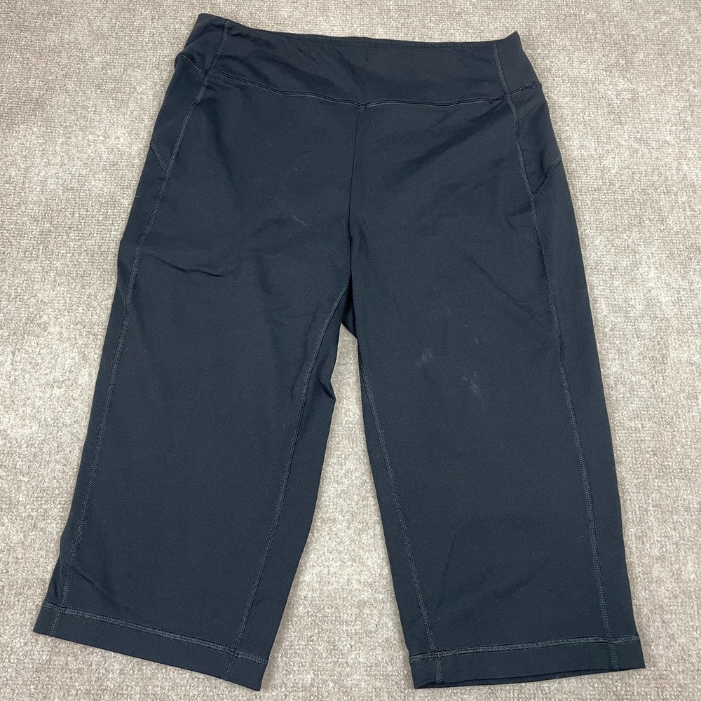 Duluth Trading Co Noga Classic Capri Leggings Womens Medium Black Pocket Stretch